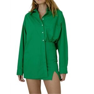 LUCY PARIS Toni Button-Down Oversized Shirt in Green Size M